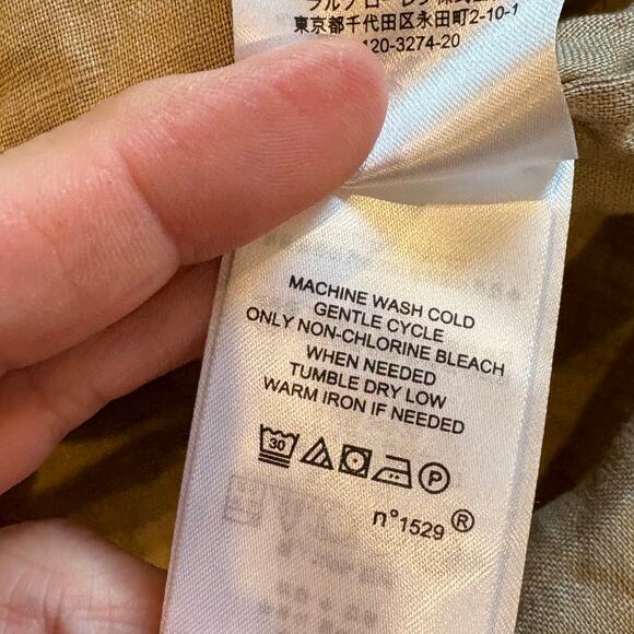 Lauren Ralph Lauren Linen Shirt Womens Large Brown Button Up Dolman Short Sleeve - Picture 6 of 8